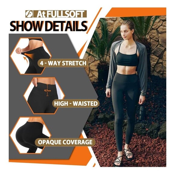 FULLSOFT 3 Pack Leggings Women High Waisted Soft Black Grey Yoga Pants L/XL NWT - Picture 5 of 6